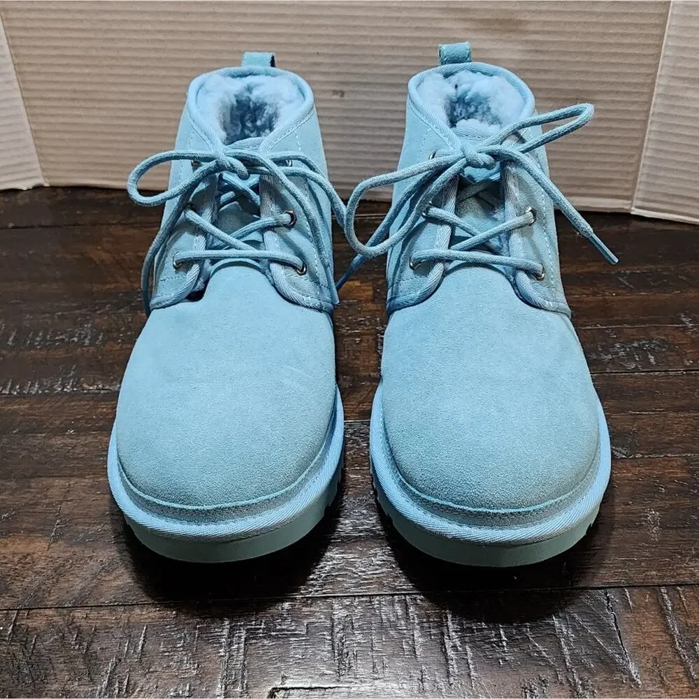 Ugg Nemuel light aqua blue‎ suede leather sherpa boots Booties men's size 11